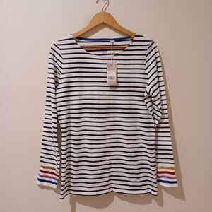 NWT Boden Ella Breton Top US 12 Navy Striped Cuff Long Sleeve Shirt Boat Neck